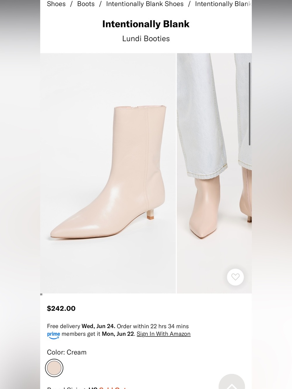 Intentionally Blank Lundi Cream Leather Kitten Heel Ankle Booties | Pointed Toe